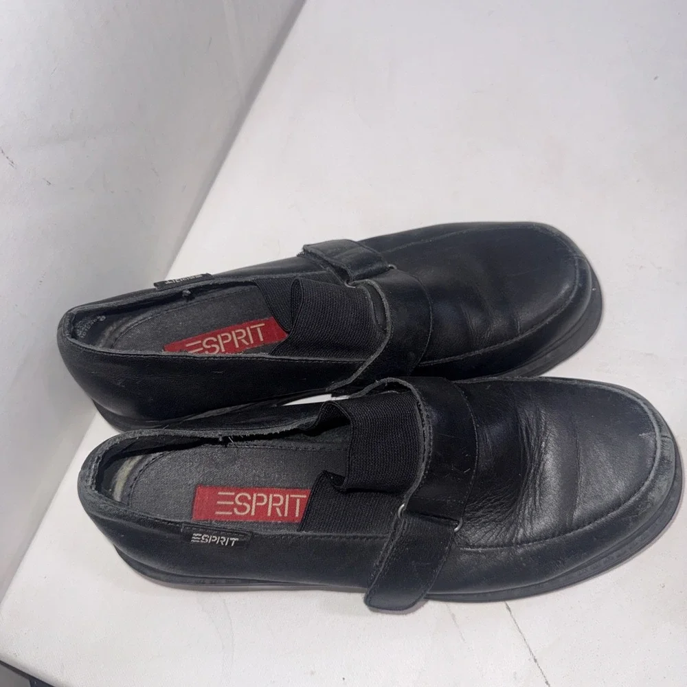 Vintage Esprit Chunky Platform Loafers Black 90s Y2K Goth Dark Grunge Shoes Sz 8